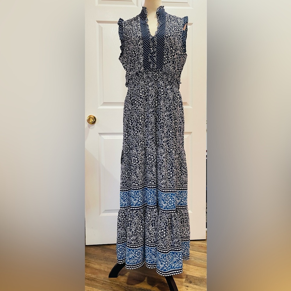 NEW London Times Navy and White Geometric Dress